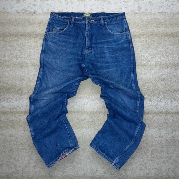 Vintage Flannel Lined Cabelas Jeans Medium Wash Work Wear Denim Relaxed Warm 90s - Picture 2 of 5